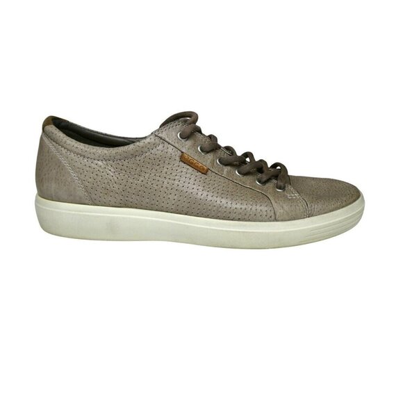 Ecco Soft 7 Mens Size 45 Us 11-11.5 Perforated Leather‎ Sneakers Grey Taupe - Picture 1 of 14